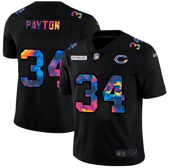 Men's Chicago Bears #34 Walter Payton Black Crucial Catch Limited Stitched Jersey